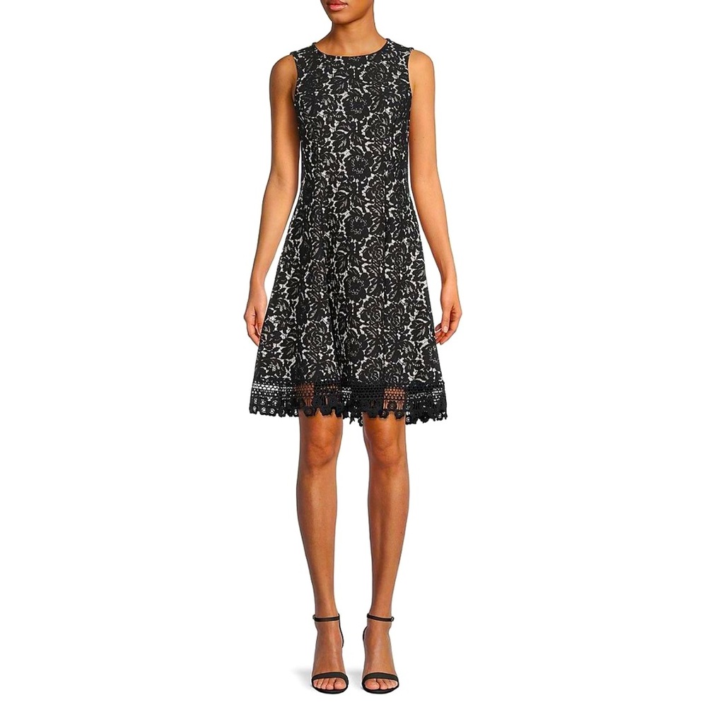 Donna Ricco Lace Dress, Black with Nude lining, size 4